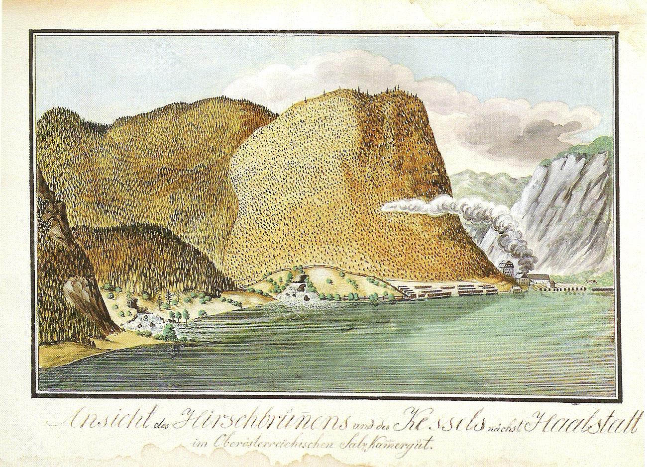 Postcard with Kessel and Hirschbrunn springs 1816, publication Die Hirlatz hohle im Dachstein 1998 